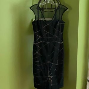 💖Boutique black sheer pencil dress fully lined, cap sleeves, back zipper